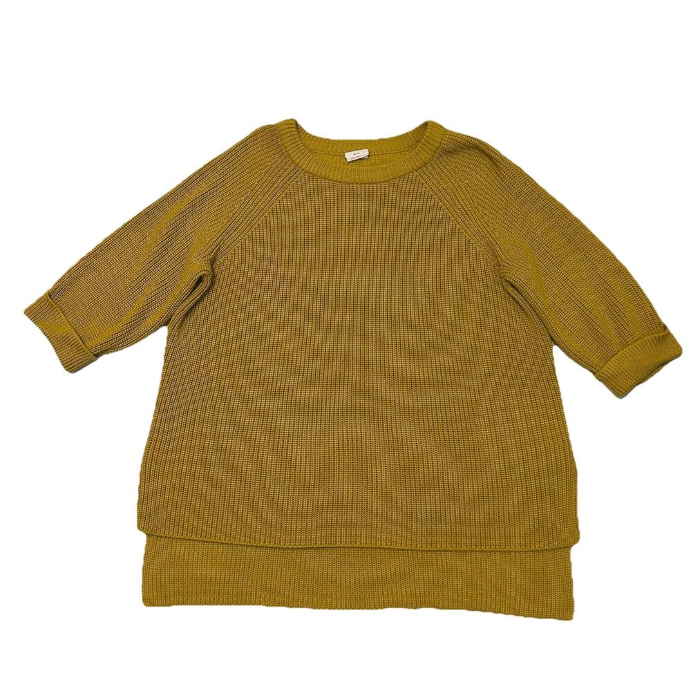 Anthropologie Mote Chunky Knit Sweater Yellow 1/2 Sleeve Mustard - Medium